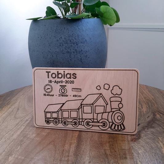 Muizenkindjes - Houten geboortebord Trein - gepersonaliseerd